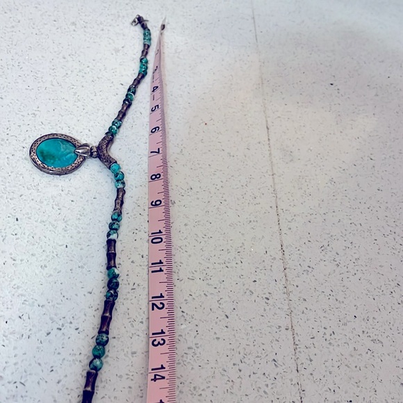 Turquoise & silver tone beach boho necklace w extender clasp - Picture 4 of 9